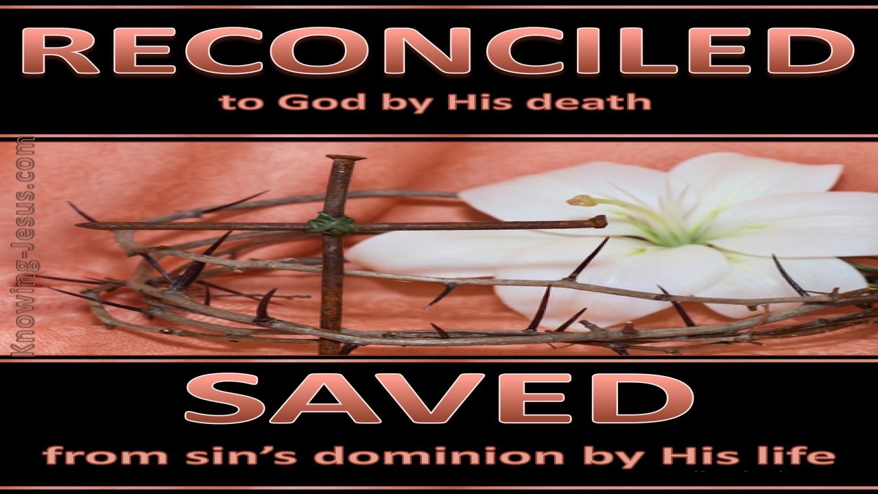 Romans 5:10 Reconciled And Saved (brown)